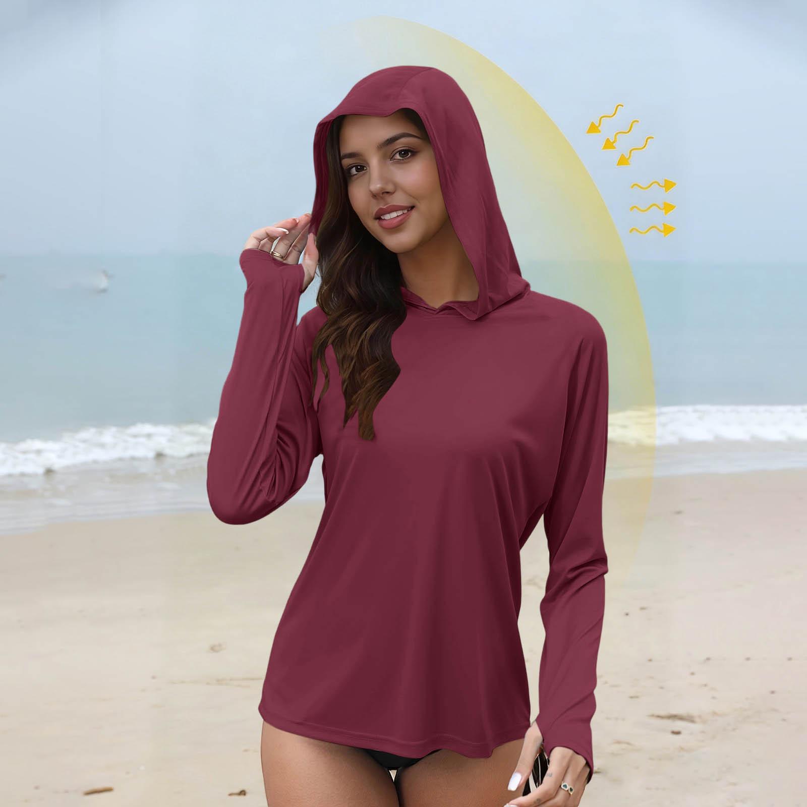

Women s Fashionable Casual Breathable Hooded Fitted Top With Thumb Holes As A Guard M винний