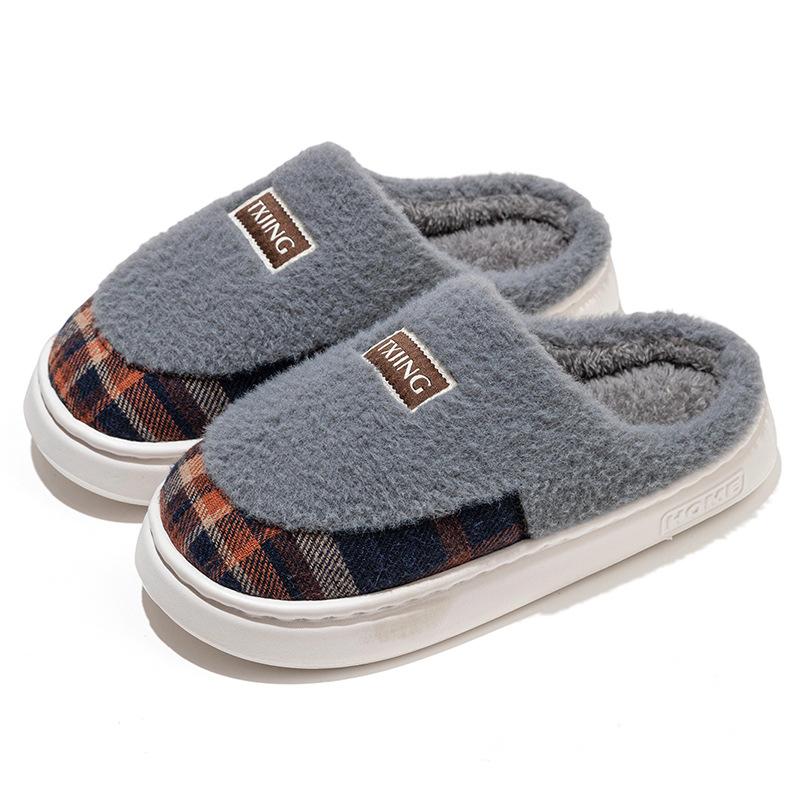Warm Color Matching Shoes Autumn and Winter Indoor Living Room Dormitory Warm Thick-soled Velvet Couple Cotton Slippers