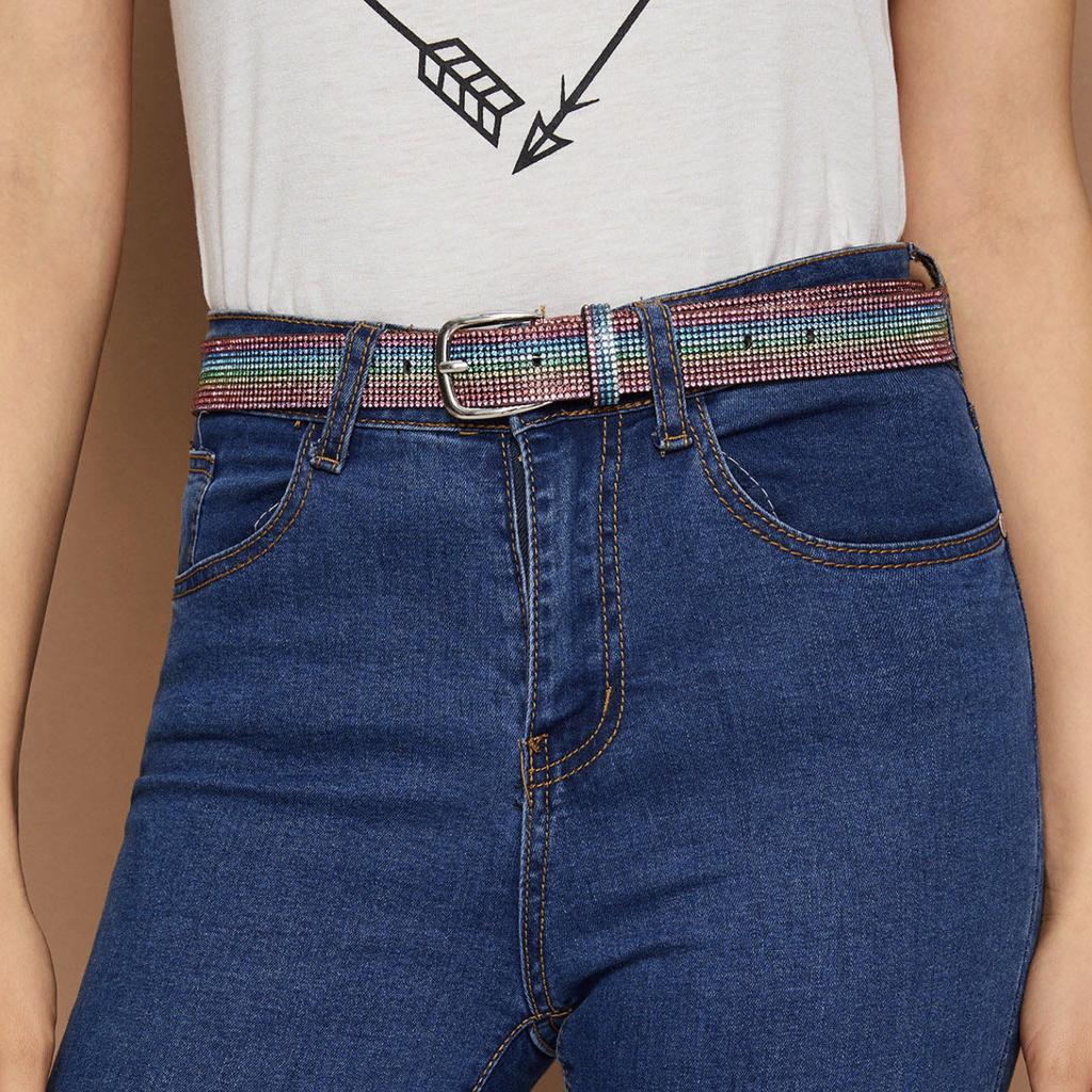 European and American Rainbow Belt Women's Summer Hot Diamond Colorful Thin Waist Chain Decorative Dress with Skirt Belt