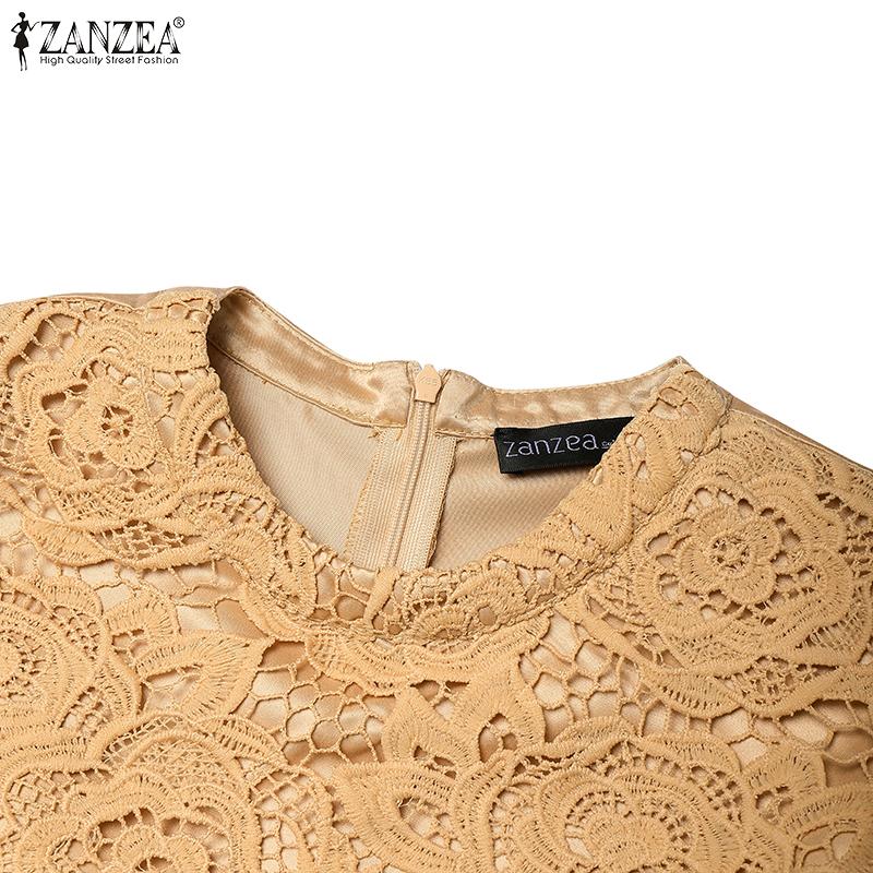 ZANZEA Vestido informal de verano de manga corta con encaje y patchwork para mujer