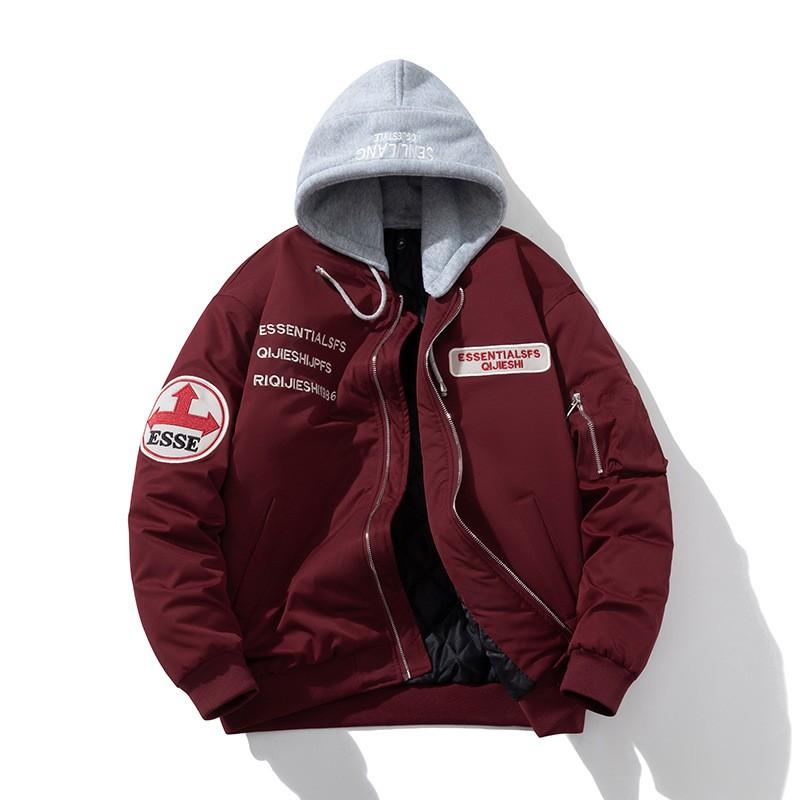 Unisex Oversized Bomber Jacket With Embroidered Casual Cotton-Polyester Blend Outerwear Fall