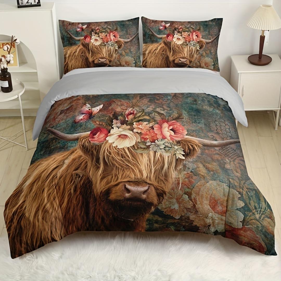

Highland Cattle Digital Printed Bedding Set Soft Cozy Duvet Cover Set King Queen Twin Single Size Bithday Gift Room Decoration EU Single135x200cm