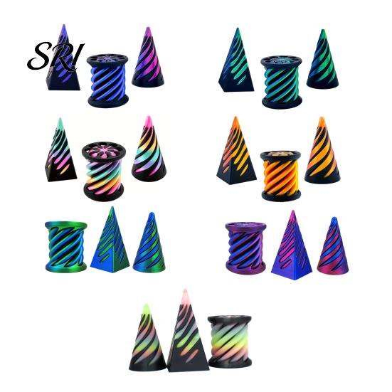 Spiral Stress Relief Toy 3Pcs 3D Printed Cone Figurine Impossible Passthrough Sculpture Vortex Thread Anxiety Gadget Illusion Mini Pyramid Cylinder