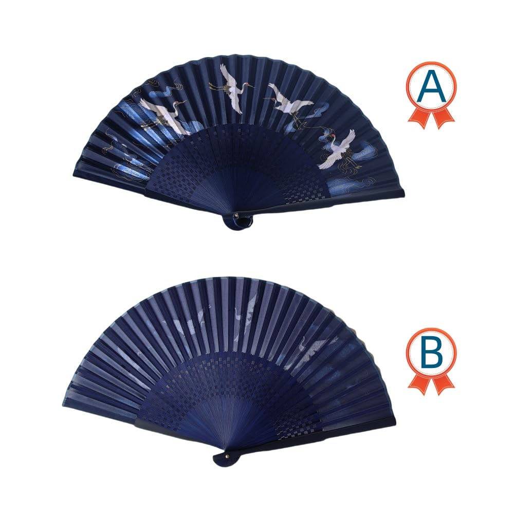 Blue Folding Fan Bamboo Fan Japanese Traditional Clothing Festival Fireworks New Japanese Japanese Kabuki Accessories Set Fan [Sarkovos] - Men's &