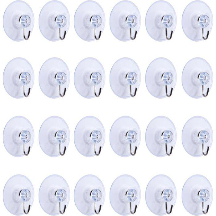 Crochets à ventouse - AIMOONSA - Pack 10 (45 mm) - Transparent PVC - Crochet métal - Réutilisable