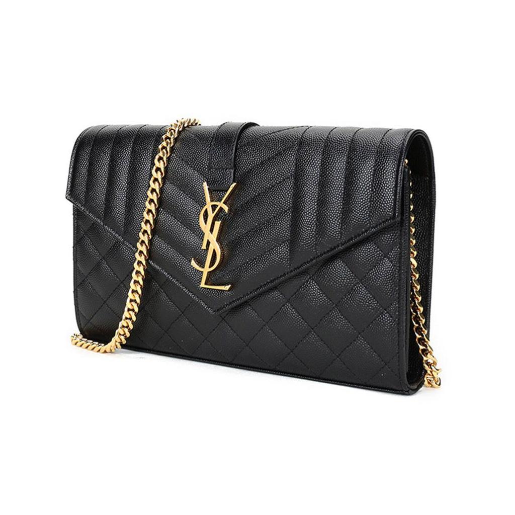 Saint Laurent Ysl Monogram Gold Logo Grainy Quilted Leather Chain Crossbody Bag Women Bags Black 620280BOW911000
