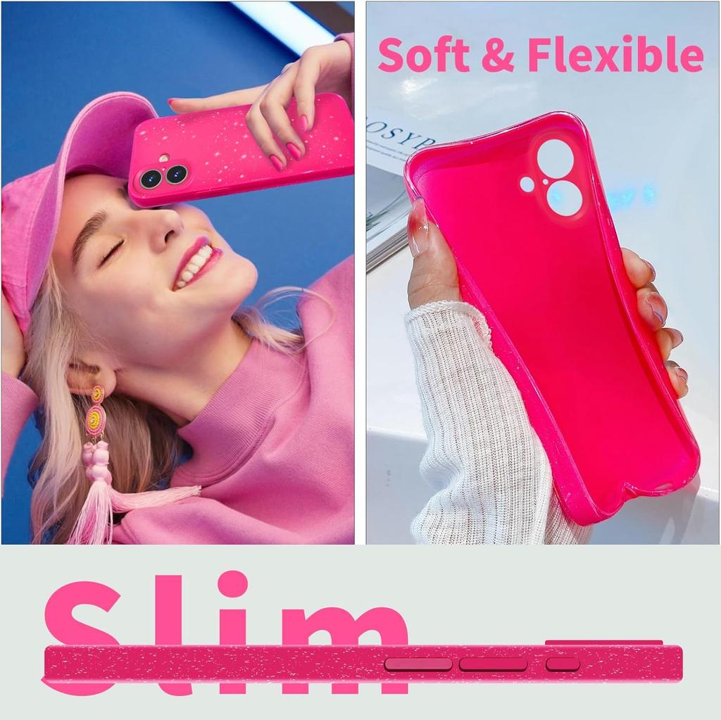 Etui z brokatem w kolorze gorącego różu z motywem róży na iPhone Air 17 Pro Max 16E 16 E 15 Plus 14 13 12 11 X Xs Xr Se 2022 2020 8 7 Urocze etui na telefon dla kobiet i dziewcząt Akcesoria