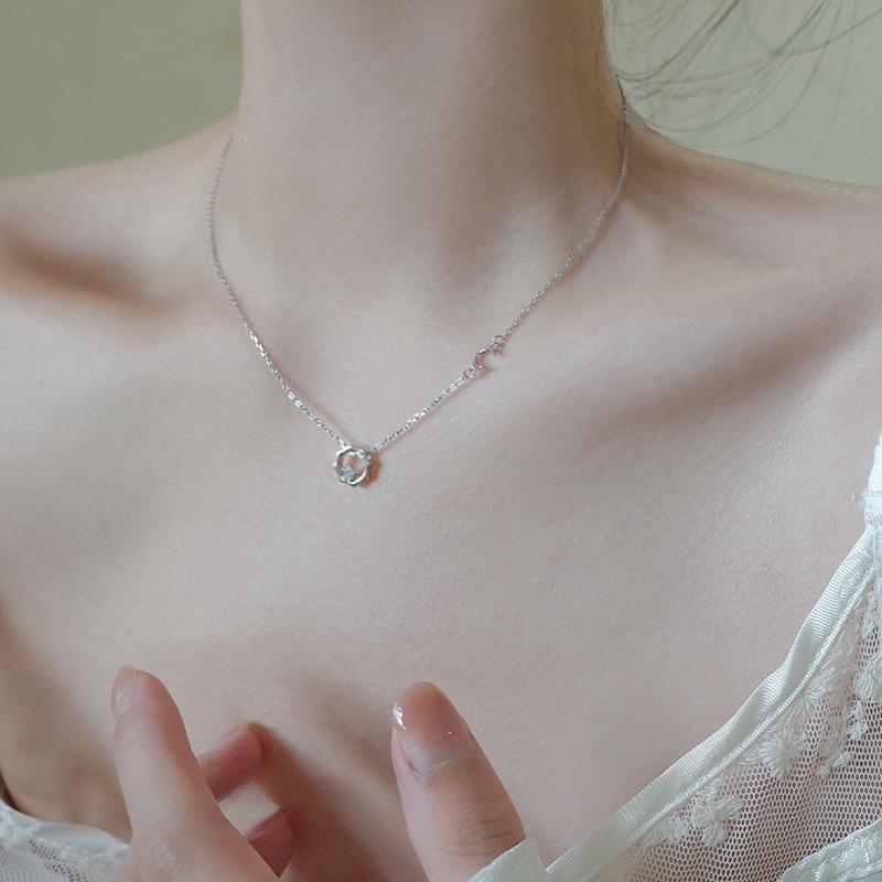 Moon & Star 14K Gold Plated S925 Silver Pendant Necklace