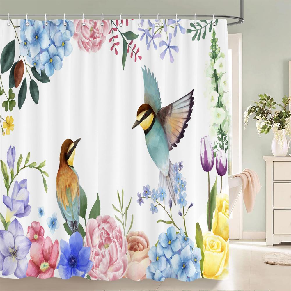 Beautiful Butterfly Shower Curtains Waterproof Fabric Floral Bath Curtains For Bathroom Bathtub Bathing Cover With Hooks