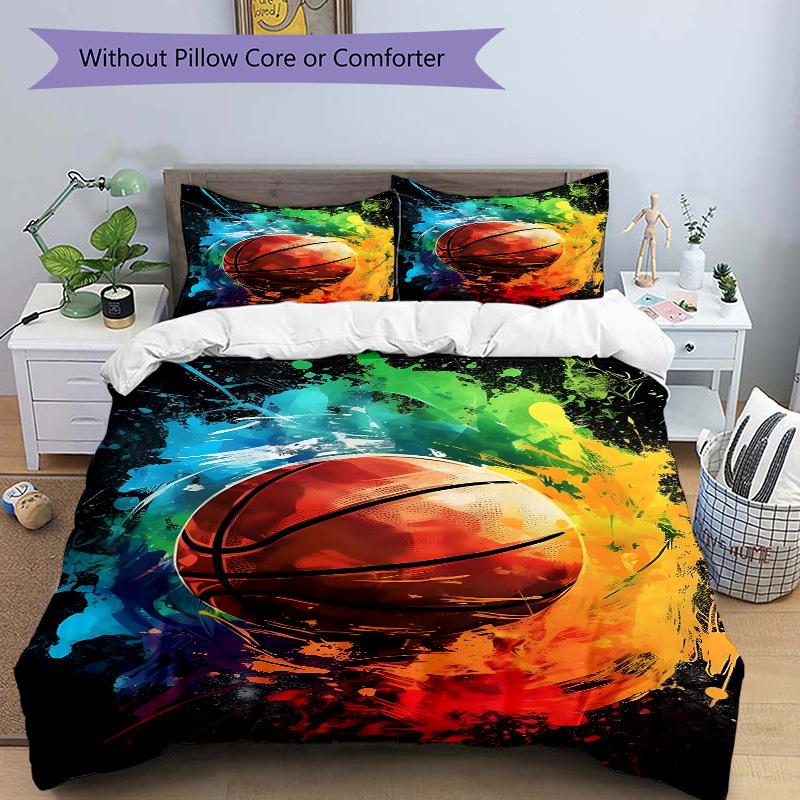 3pcs Basketball Colors Bedding Set, Includes Without Pillow Inserts, Soft Comfortable Bedding Set,All-Season Use a0924072