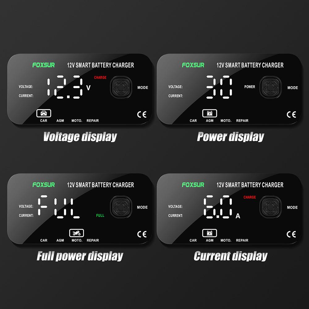 12V 6A Automotive Battery Charger Digital Display Smart Battery Charger Repair Chargers AGM Wet Dry Lead Acid Battery