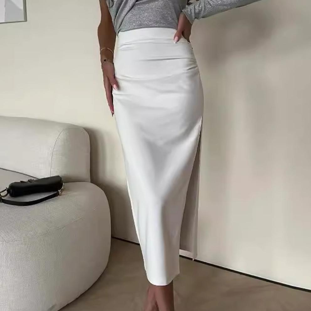 

IHUASU Модная однотонная эластичная облегающая юбка с разрезом XL белый