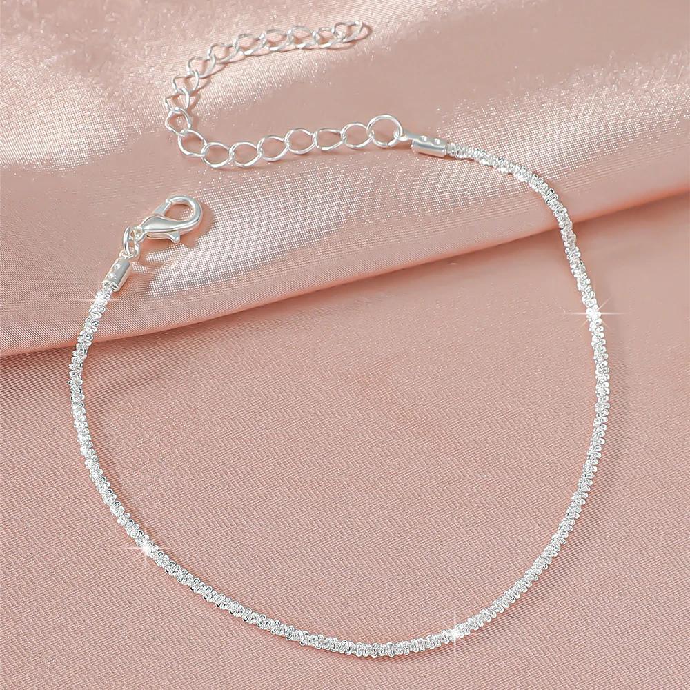 Shiny Sparkling Simple Anklet for Women Gold Silver Color Elegant Jewelry Female Beach Ankle Bracelet on Foot Party Gift