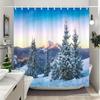 Winter Outdoor Forest Snow Shower Curtain Farmhouse Mountain Landscape Polyester Fabric Washable Shower Curtains Bathroom Decor