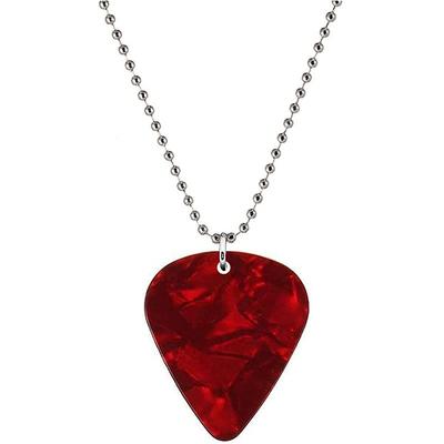 Hellfire Guitar Pick Fashion Red Necklace. Stainless Steel Bead Chain Necklace for Both Men and Women.