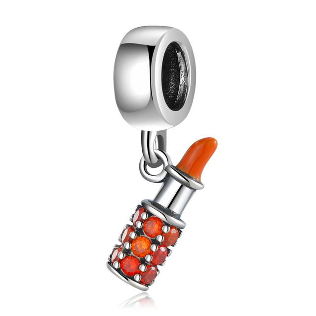 925 Sterling Silver Microphone Shape Flamingo Pink CZ Beads Fit Original Designer Charms Bracelet Bangles DIY Jewelry Making