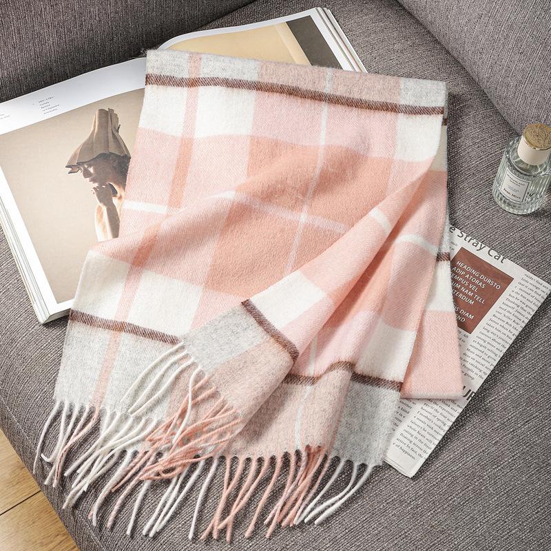 Autumn and Winter Scarves 100% Lamb Wool Scarves Plaid Scarves Unisex Fringed Warm Scarves