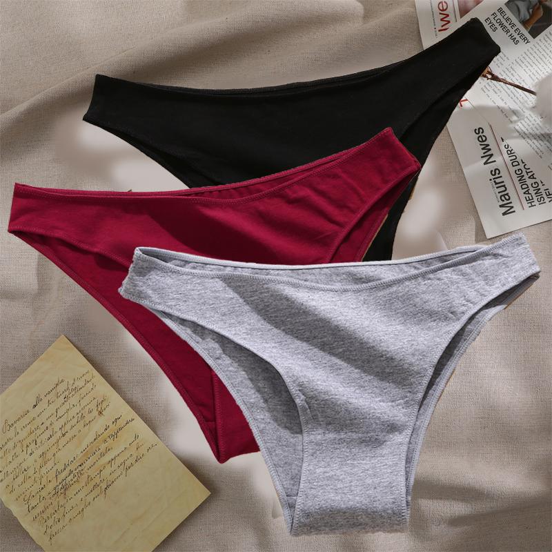 

3PCS Women s Cotton Underwear Panties Sexy Solid Low Waist Briefs Ladies Breathable Underpants Plus Size Lingerie M-2XL XXL&3pc