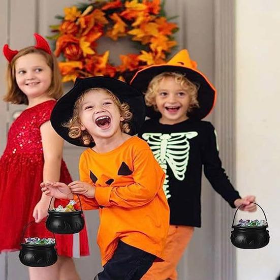 Halloween Witch Cauldron on Rack Trick or Treat Candy Serving Bowl Black Plastic Candy Holder for Halloween Party Decor