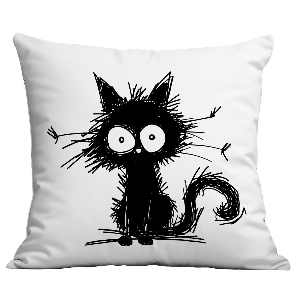 Neue Cartoon-Linien Schwarze Katze Einfacher bedruckter Kissenbezug Zuhause Sofa Kissenbezug