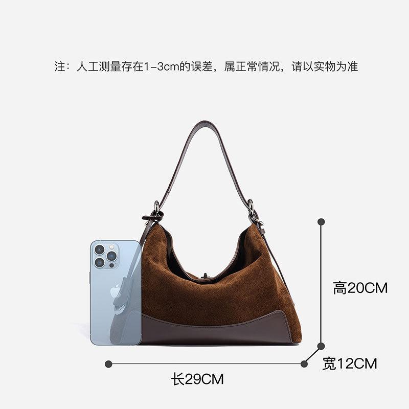 Large Capacity High-end Sense Retro Leather Underarm Shoulder Bag Women's Suede Design Sense Niche Women's Tote Messenger Bag