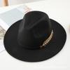Autumn and winter new woolen top hat men's jazz hat retro black woolen jazz hat flat-brimmed big eaves hat