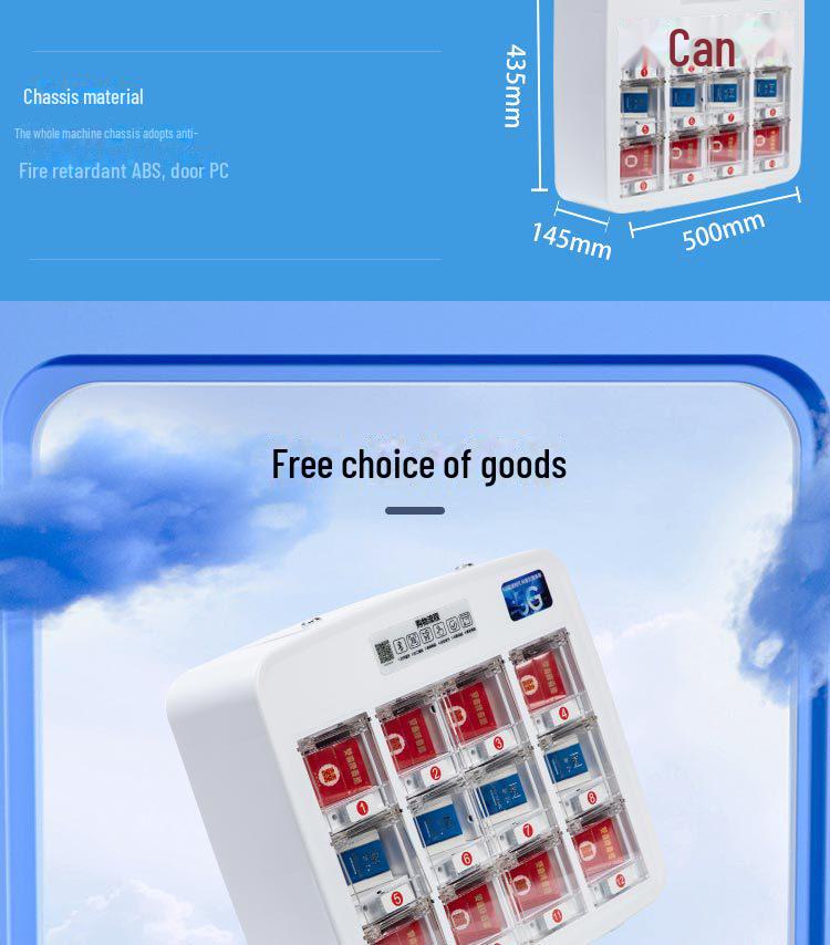 "24-Hour Self-Service Vending Machine for Cigarettes, Beverages, and Snacks"