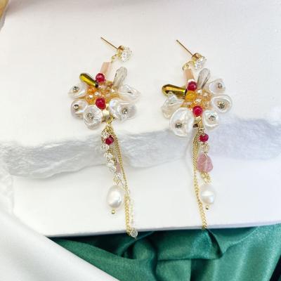 Baroque Pearl Women's Design Sense Instagram Flower Tassel Versatile Earrings and Earrings