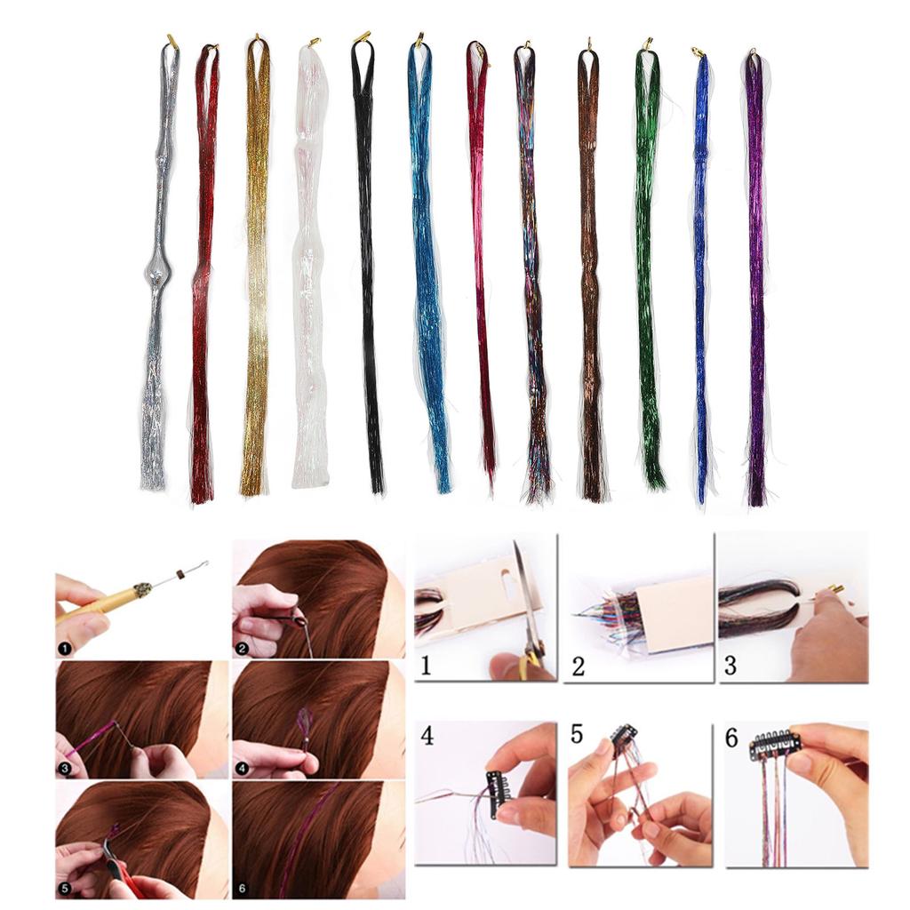 Colorful Hair Tinsel Extensions Kit PET Decoration Braiding Glittering Hair Tinsel Kit for Daily Life