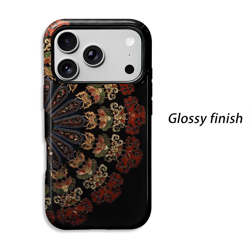 Vintage Oriental Fan Motif Colorful Ethnic Pattern Art Film Aesthetic Protective Shockproof Bumper Case Cover For iPhone 14 15 16 Pro Max Plus