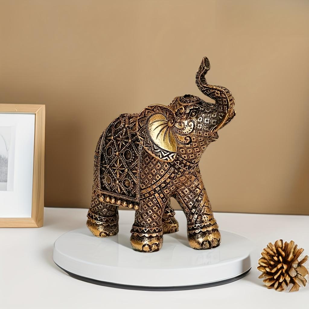 Lucky Fortune Elephant Ornament - Resin Feng Shui Animal Statue Art Craft for Home Living Room, Bookshelf, Office, and Desk Decor