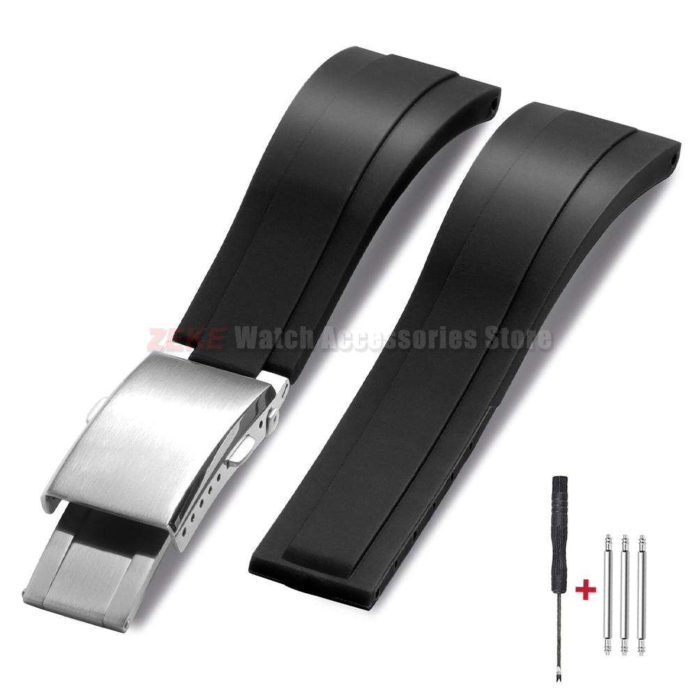 Silicone Watch Strap 20mm for Rolex for Water Ghost Green Waterproof Rubber Watch Band Solid Adjustable Folding Buckle Bracelet