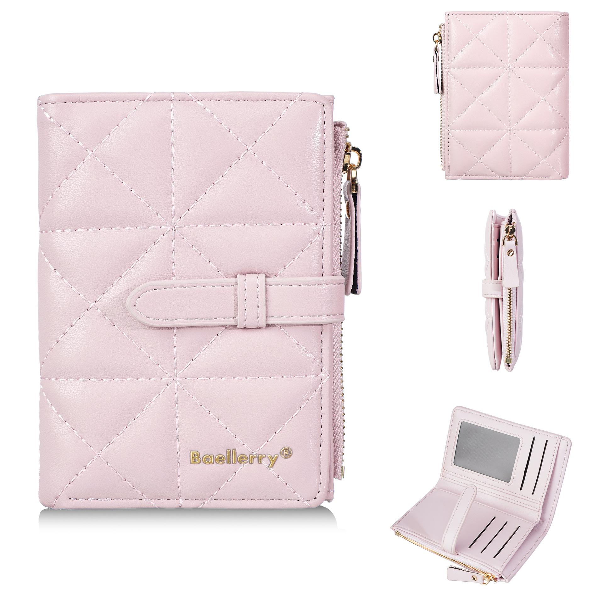 Wallet Women s Short Korean Version Rhombus Embroidery Thread Multi-Card Wallet Xiaoxiangfeng Premium Zipper Change Bag one size розовый