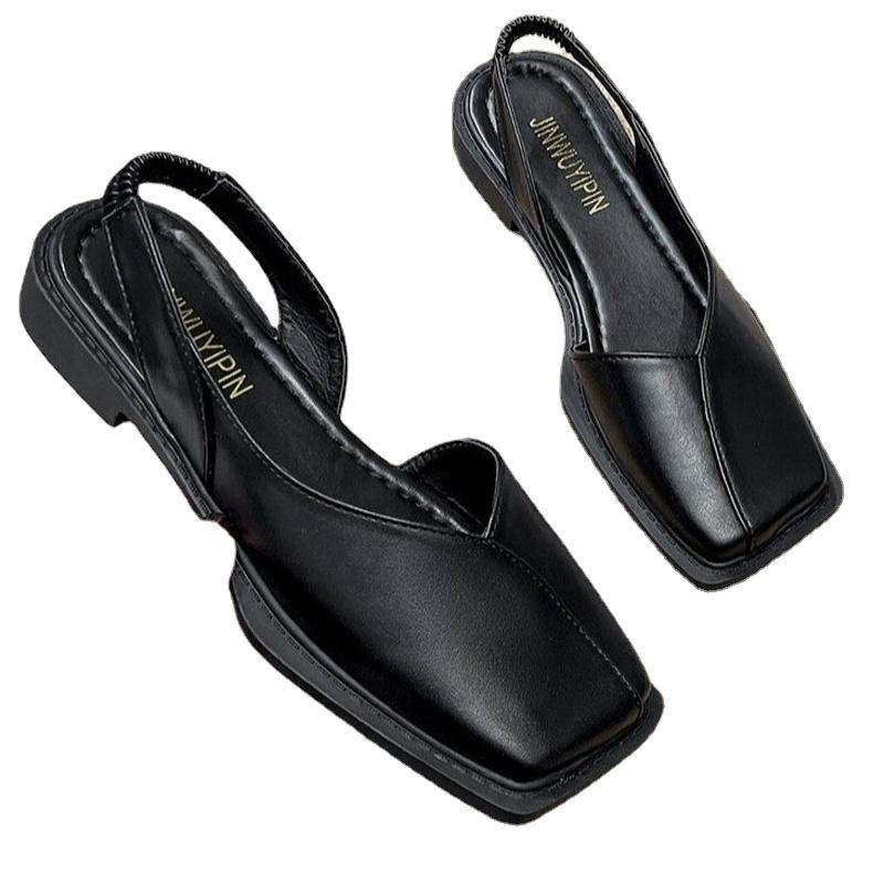 Damen Flache Sandalen Fashion Square Toe Slingback Schuhe Frühling Sommer Neue Trend Designer Dicke Rutschen Casual Damen Hausschuhe