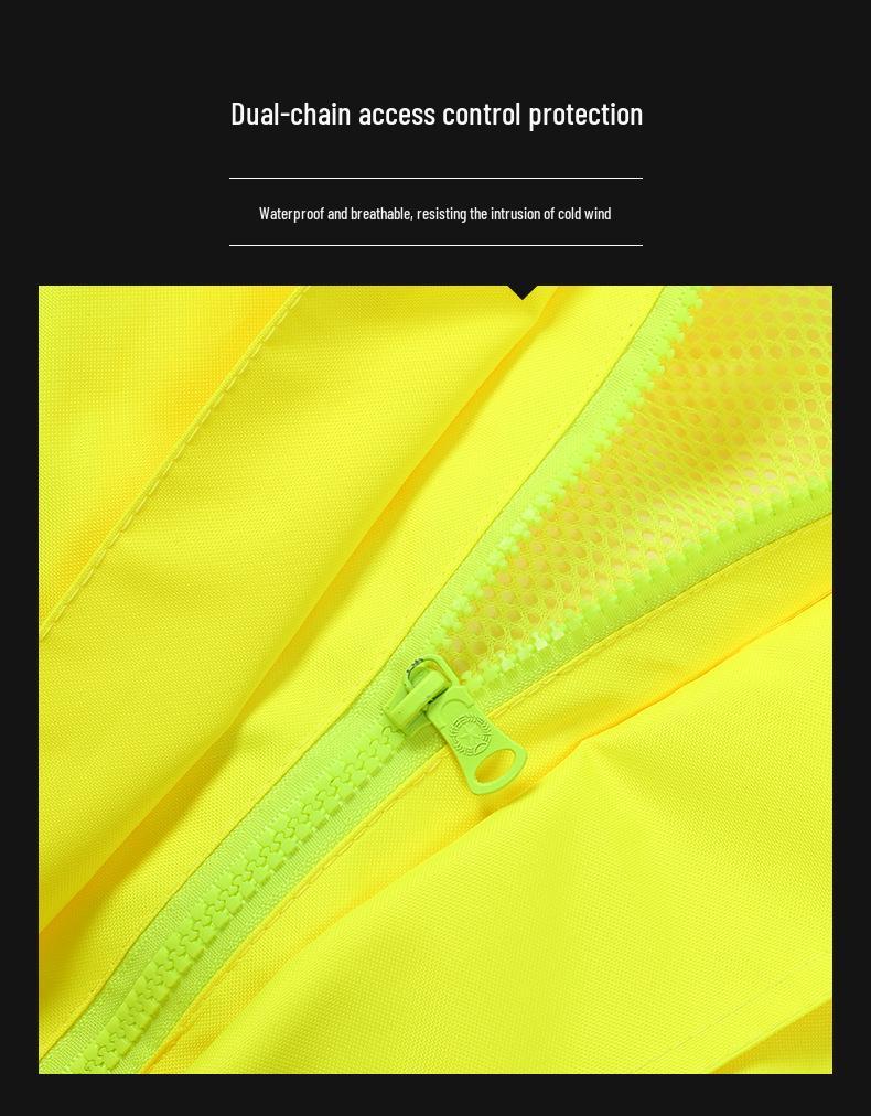 High-Visibility Reflective Motorcycle Rain Suit - Fluorescent Green/Yellow, Breathable, Double-Layer, Adult Split Design