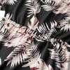 Women V Neck Summer Leaf Print Short Sleeve Single Breasted Drawstring Loose Dresses