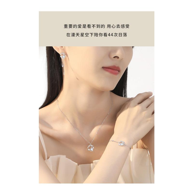 Little Prince And Rose Moonstone Planet Clavicle Necklace For Women Gift For Girlfriend