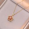 Crystal Zircon Pendant Necklace Shiny Petal Gold Necklace Rotatable Flowers Choker  Date Night