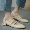 French Vintage Summe Patent Leather Shoes Low Heel Sandals Square Toe Mary Jane High Heels Ladies Double Buckle Elegant Sandals