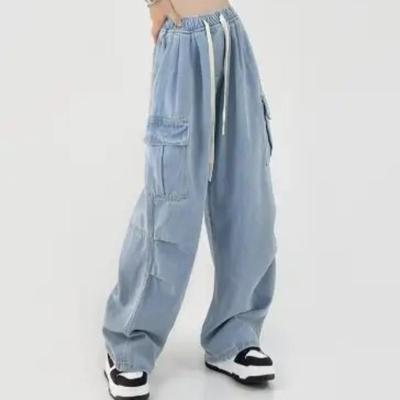Elastic Waist Loose Casual Jeans Women's Autumn New High Waist and Thin Versatile Straight-leg Pants