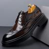 Mens Genuine Leather Oxford Shoes Round Toe Brogue Business Dress Comfortable Thick Sole Rubber