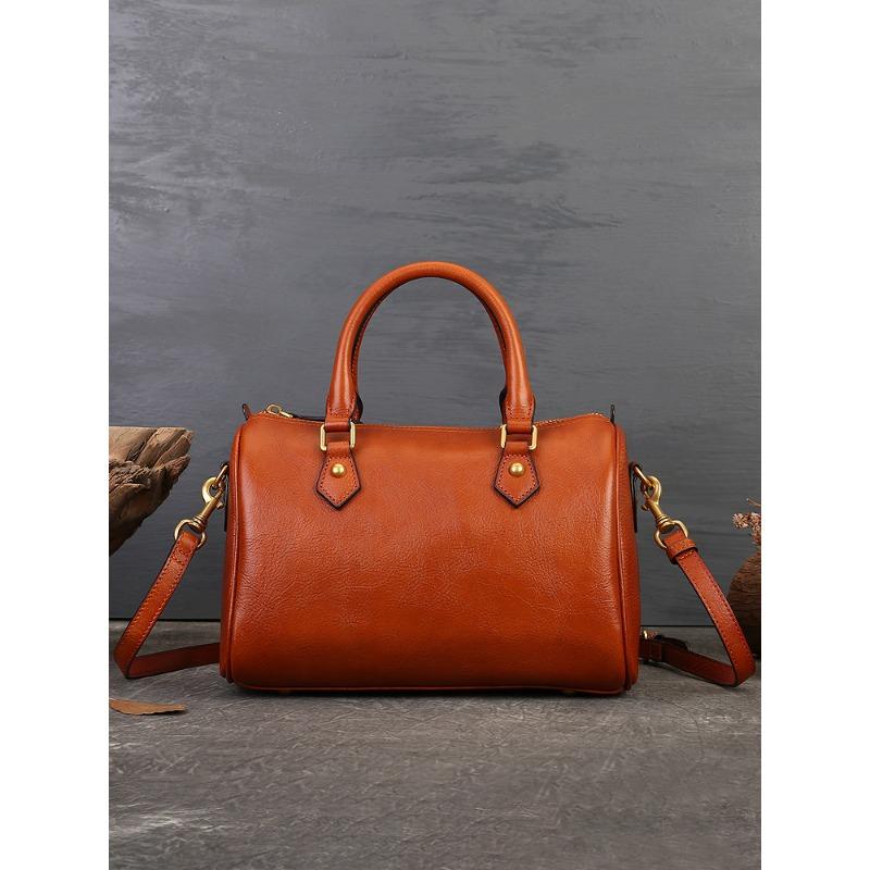 

Женская сумка из натуральной кожи, винтажная сумка-тоут для поездок на работу, сумка через плечо Boston Bow-top из коровьей кожи коричневый