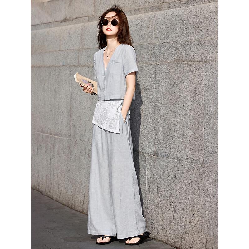 Women's Casual Two-Piece Jacket & Wide-Leg Pants Set