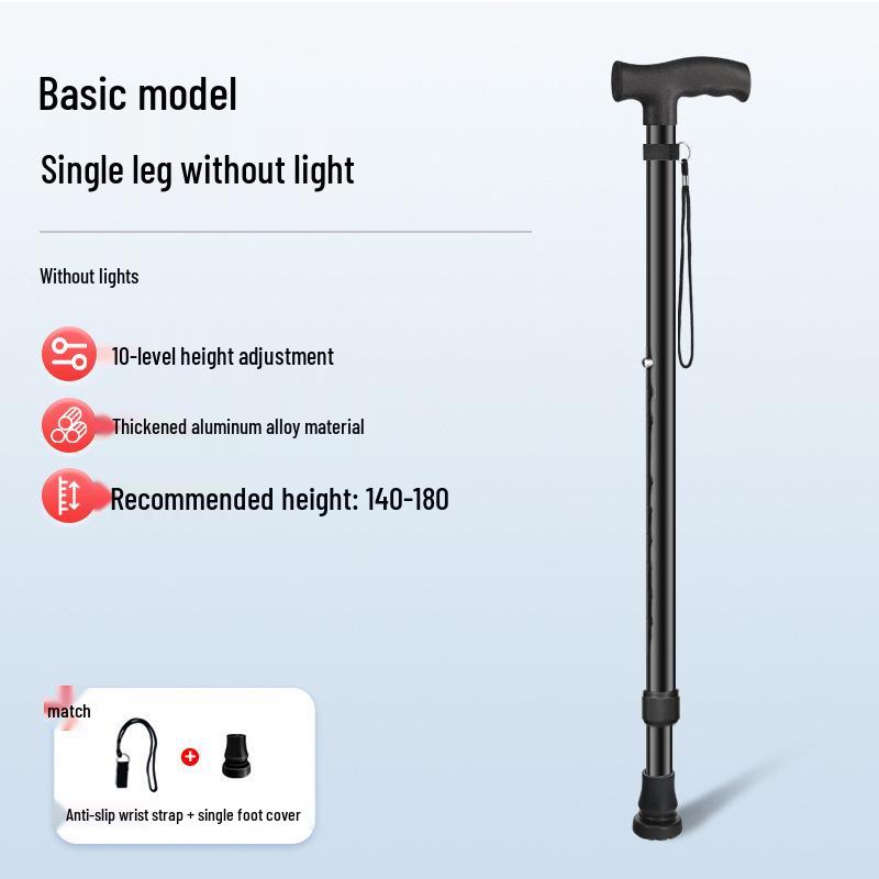 Adjustable Aluminum Alloy Quad Cane with LED Light for Elderly