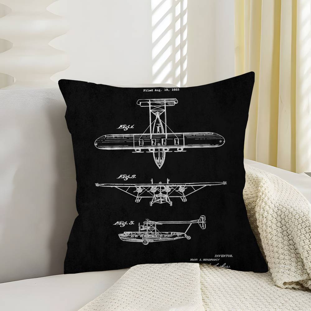 Aircraft Patent Cushion Cover Pillowcase Upholstery Sofa Throw Pillow Home Decor Pillowcas