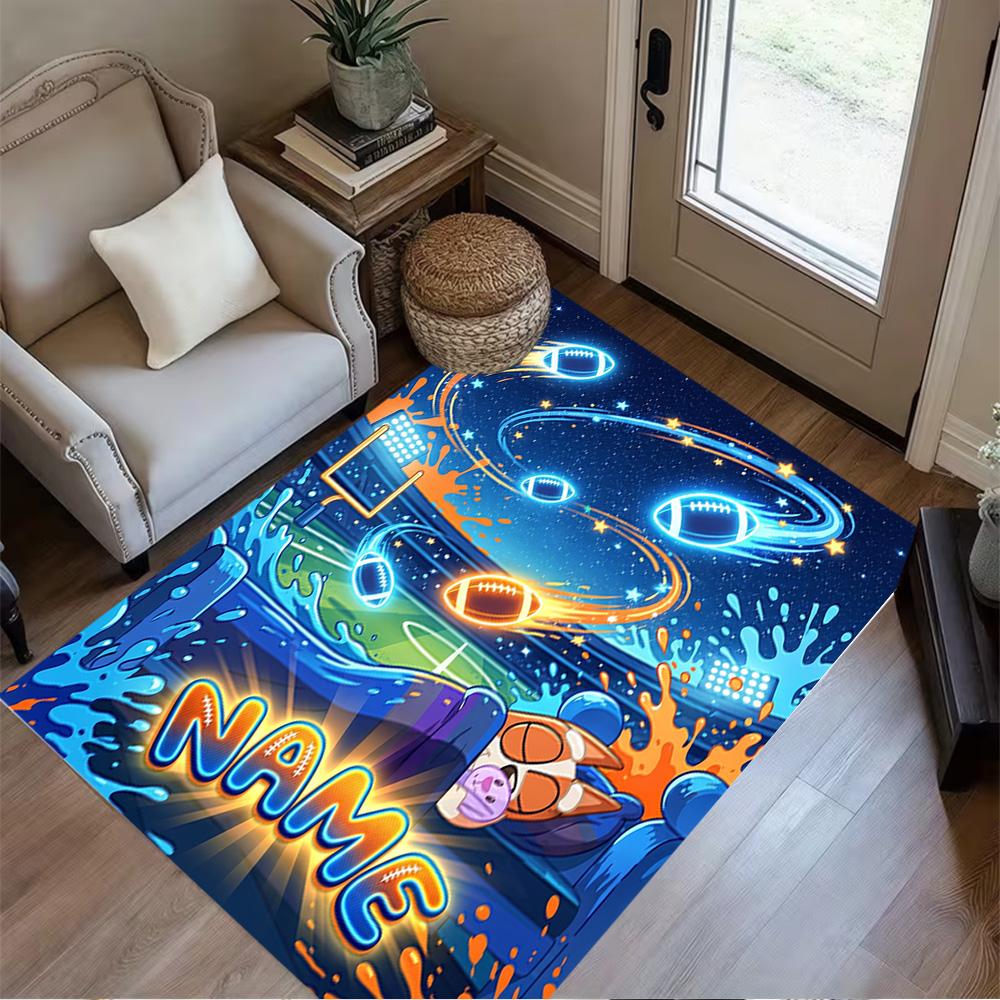 Spooky Pups Halloween Football Personalized Text Carpet Design for Foyer Decorate room Game Room Living Rooms Anti-slip Rug Office home decor