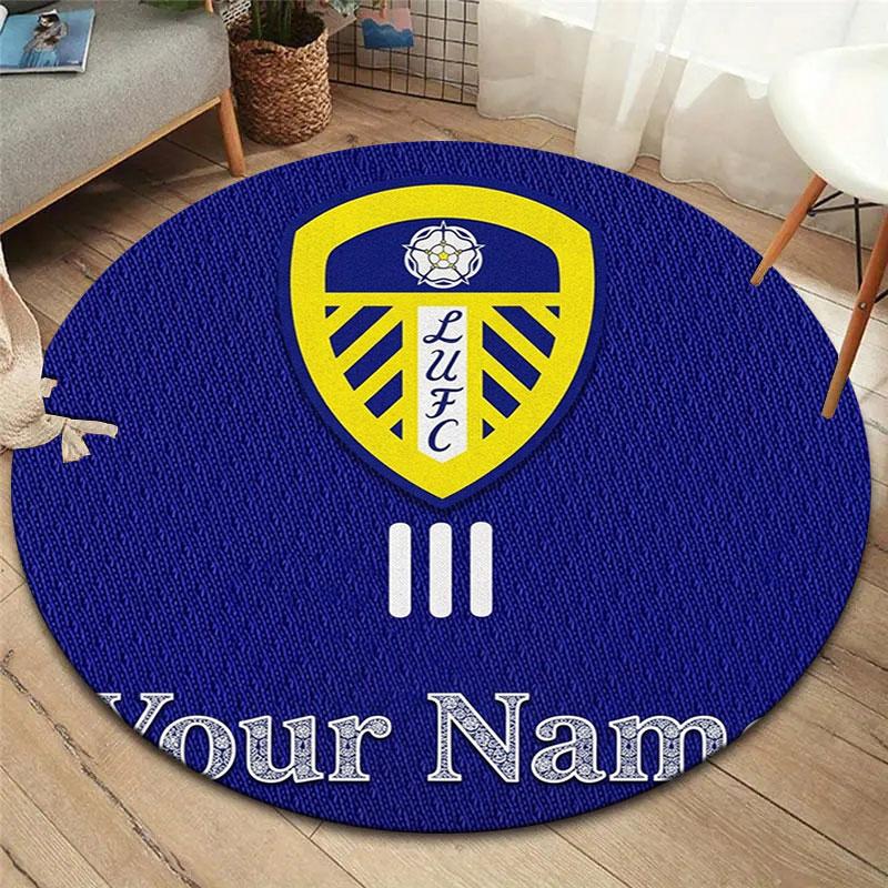 Leeds United Custom Name Round Area Rug,Carpet Rug for Living Room Bedroom Sofa Playroom Decor,Non-slip Floor Mat