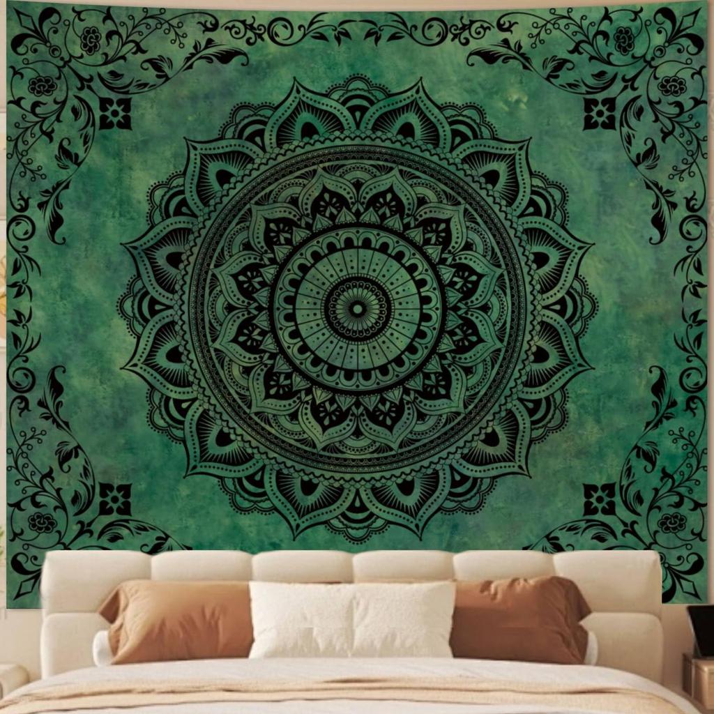 Pink Boho Mandala Floral Tapestry Wall Hanging for Bedroom, Bohemian Flower Aesthetic Cute Room Decor for Girls, Indian Style