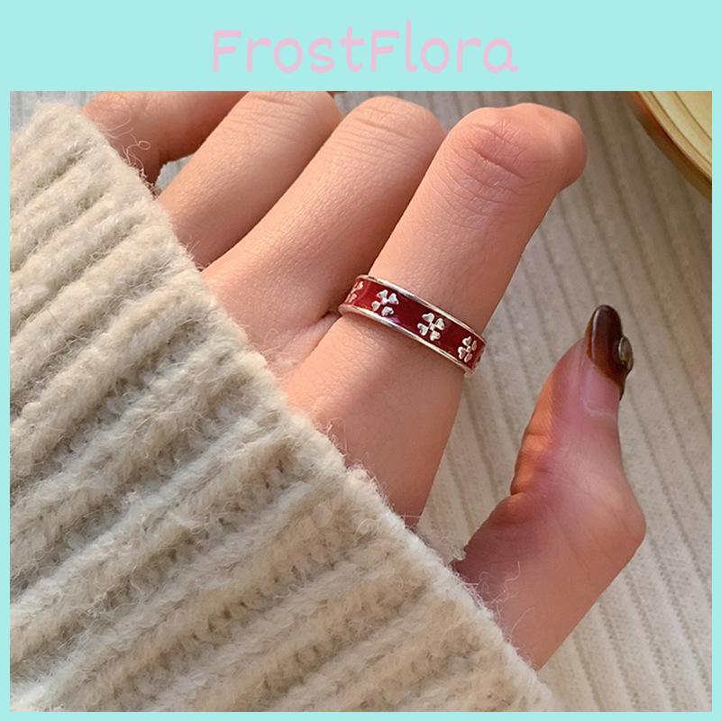 Elegant Floral Copper Ring For Women With Adjustable Open Design In Red Color For 2023 Trendy Style