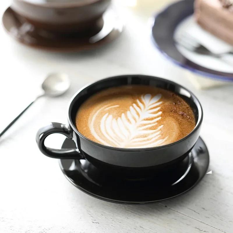 240ml Espresso Coffee Cup with Saucer,Large Soup Mug with Handles,Multiple Colors for Hot Chocolate Mocha Cappuccino Latte